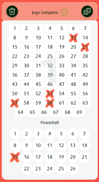 Imagem que mostra o jogo completo do PowerBall